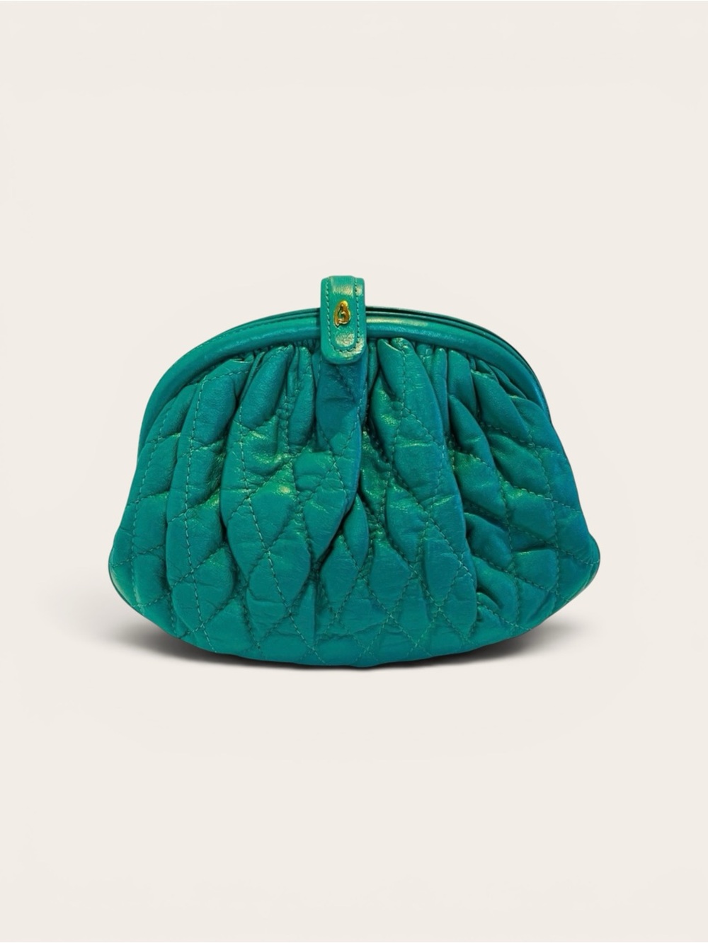 Vintage Emerald Green Quilted Leather Mini Shoulder Bag Gold Chain Korea